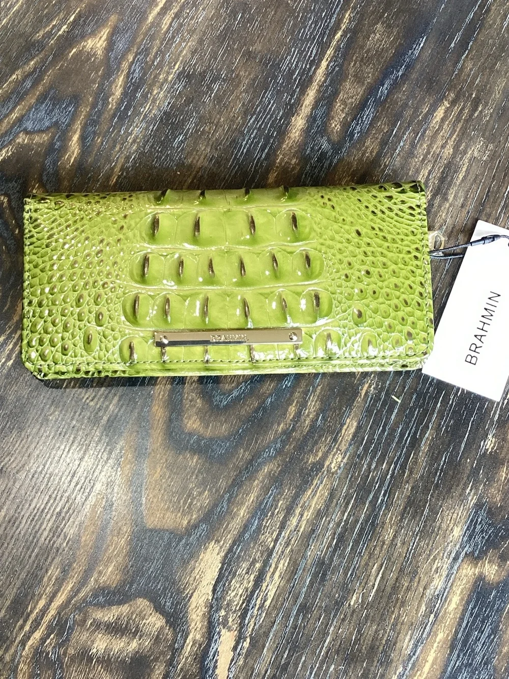 Brahmin Ady Olive Green Croc-Embossed Melbourne Ombré Leather Wallet